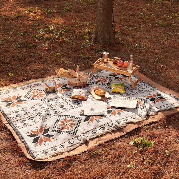 Pledd BOHO strikket tosidig med frynser 130x180 cm KOC15WZ1 Hvit - Bilde 4