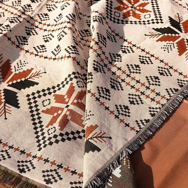 Pledd BOHO strikket tosidig med frynser 130x180 cm KOC15WZ1 Hvit - Bilde 5