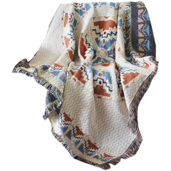 Pledd BOHO strikket tosidig med frynser 130x180 cm KOC15WZ3 Hvit - Bilde 6