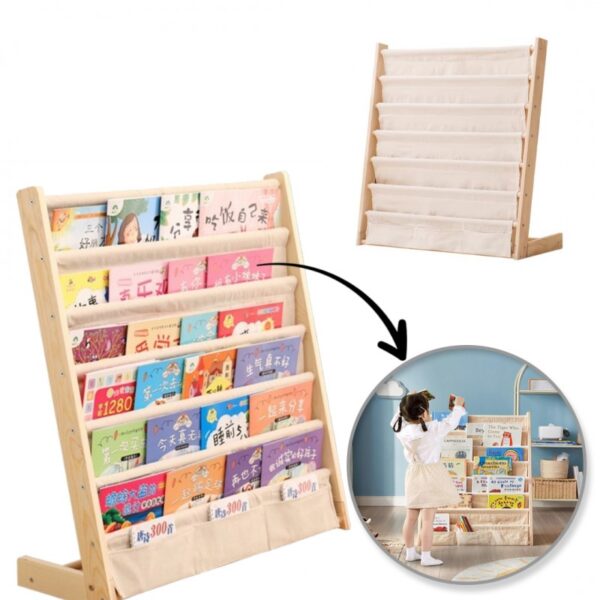 Bokhylle 6 nivåer stativ bokorganisator med lommer 79x60 cm SZ45