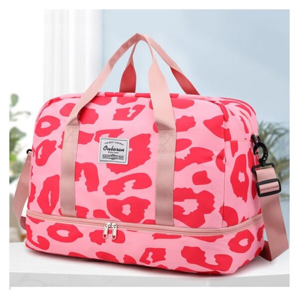Reisebag med to rom leopardmønster 51x25x39cm T264 Rosa - Bilde 3