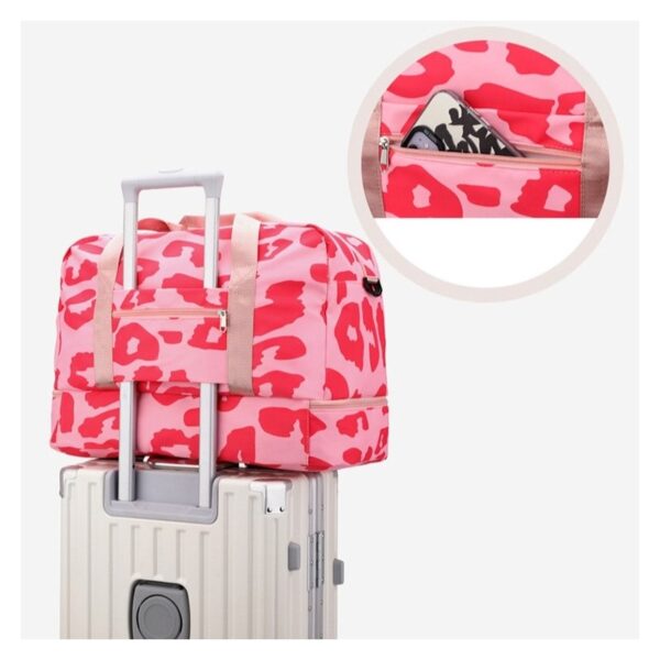 Reisebag med to rom leopardmønster 51x25x39cm T264 Rosa - Bilde 4