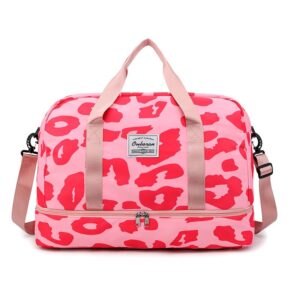 Reisebag med to rom leopardmønster 51x25x39cm T264 Rosa