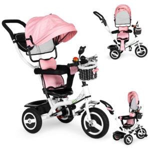 Trehjulssykkel med roterbart sete kalesje slitesterke gummihjul ECOTOYS Rosa