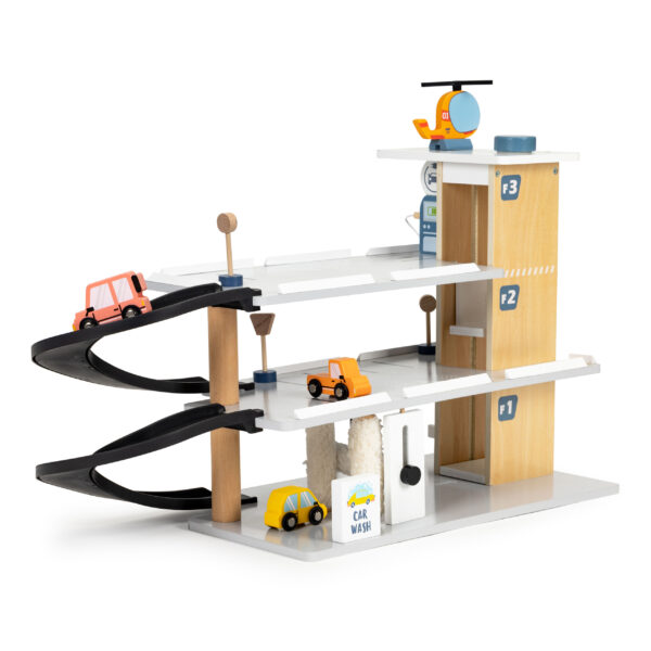 Stor treparkering med heis med biler og helikopter vaskehall ECOTOYS - Bilde 5